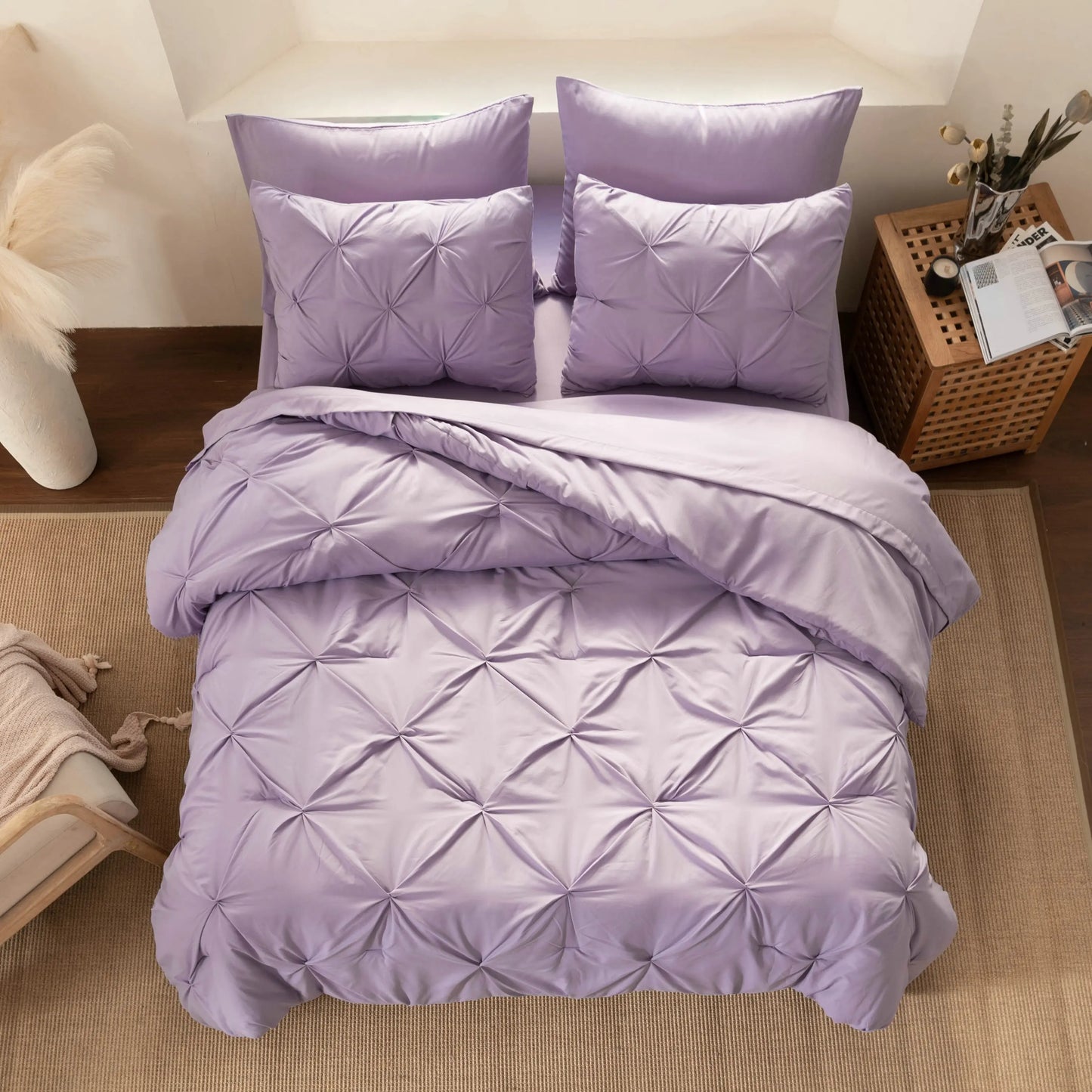 【Summer Wins】Downcool 7Pcs Comforter Sets, Multi-Color Bedding Sets , All Season down Alternative Bedding Comforter Sets with Comforter, Flat Sheet, Fitted Sheet, 2 Pillow Shams & 2 Pillowcases, Pink Bedroom Accessories#Tiktokshopmemorialday