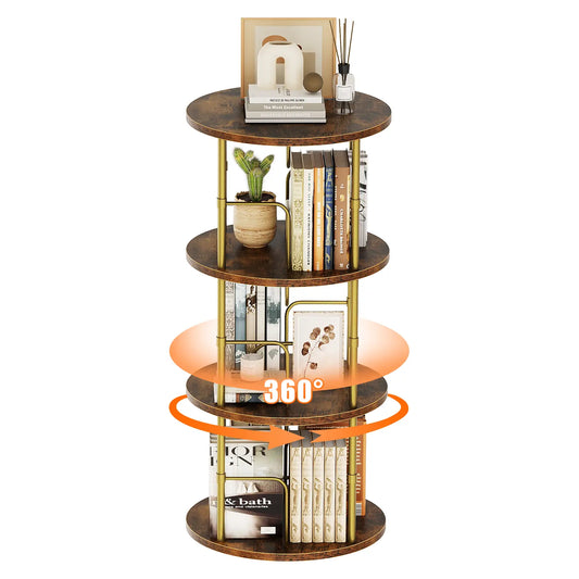 Flycity Rotating Bookshelf 3-5 Tier Spinning Bookshelf Tower 360° Display Unique round Bookcase for Home Study and Office Organization Furniture Stand Monitor Riser