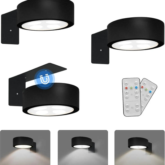 3-Pack 2000Mah Wireless Puck LED Lights - Magnetic, Rechargeable with Remote, Warm Dimmable Picture Frame Lights for Art Frames, Room Decor, Home Accessories, House & Apartment Decor