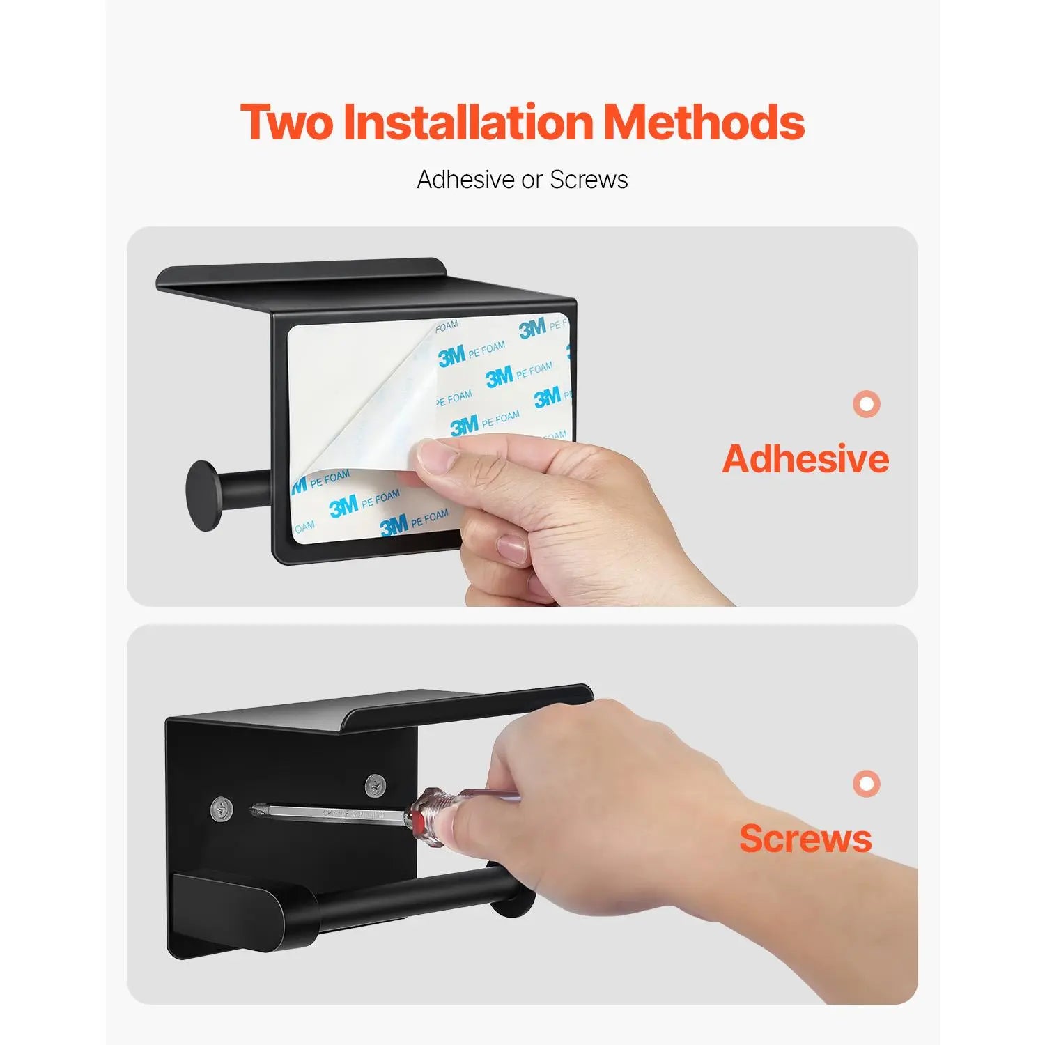 【Fathersdaygift】Vevor Toilet Paper Holder with Shelf, Fits Mega Rolls Size, Stainless Steel Rustproof Material, Wall Mounted with Screws and Double-Sided Tape, Toilet Roll Tissue Holder for Bathroom, Matte Black