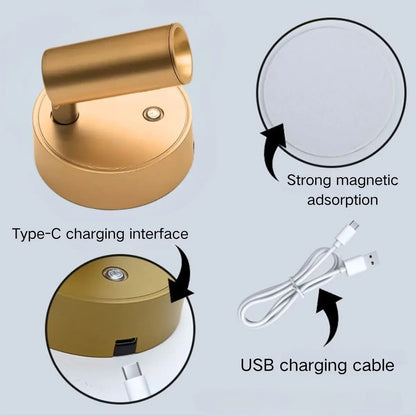 Magnetic Wall-Mount LED Light, Rechargeable Battery-Powered Touch-Control Night Light with Adjustable Brightness, Ideal for Bedroom, Dining Room and Art Display