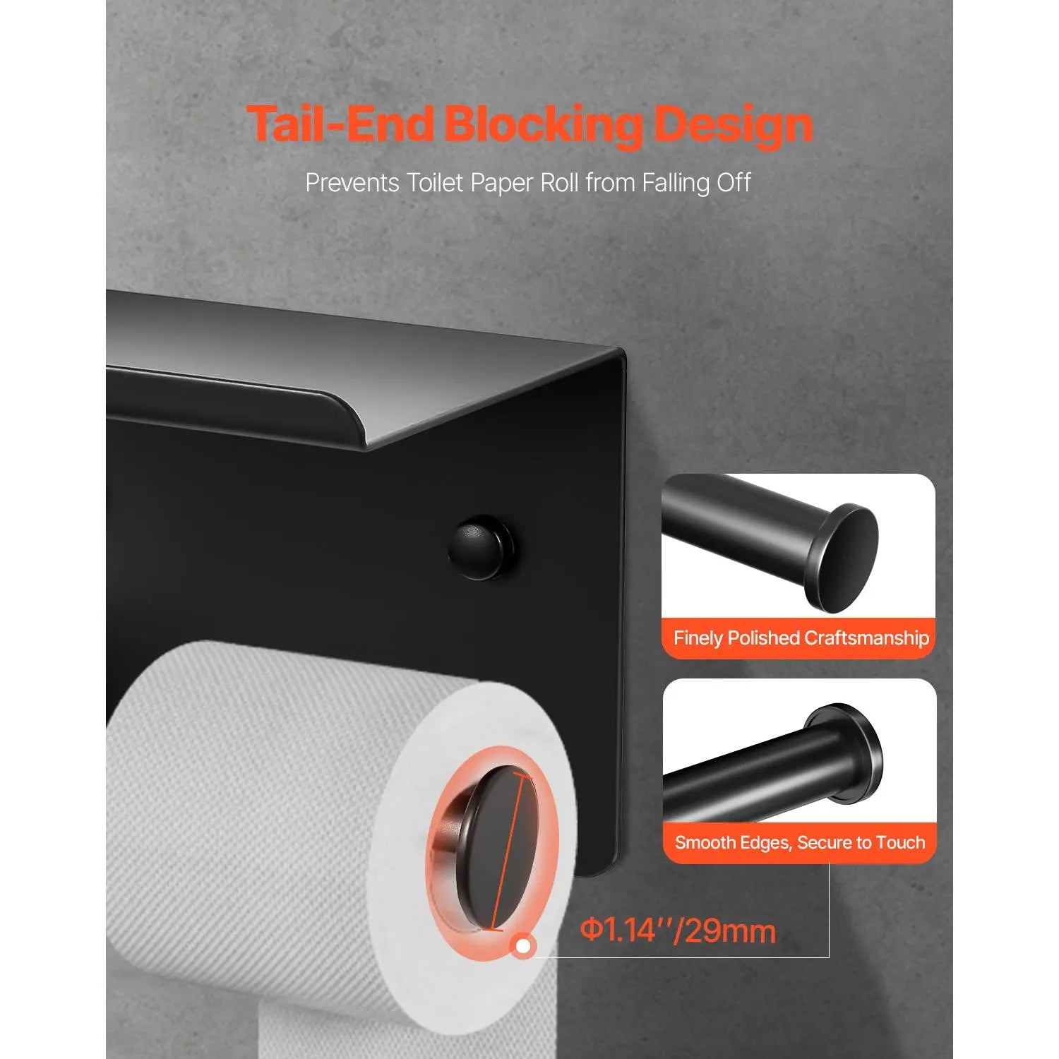 【Fathersdaygift】Vevor Toilet Paper Holder with Shelf, Fits Mega Rolls Size, Stainless Steel Rustproof Material, Wall Mounted with Screws and Double-Sided Tape, Toilet Roll Tissue Holder for Bathroom, Matte Black