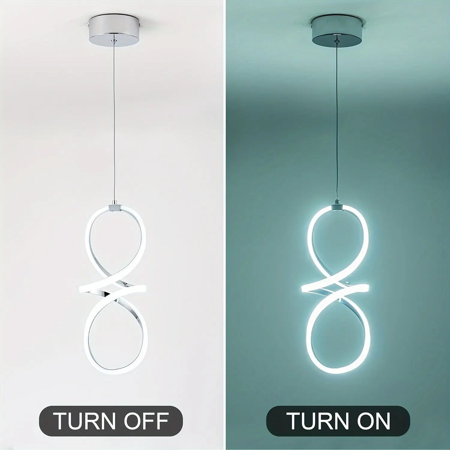 Modern LED Pendant Light, Adjustable Height Twisted 8-Shape, Suitable for Kitchen Island, Dining Room, Bedroom, Chrome Finish, LED Lighting