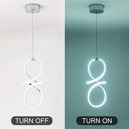 Modern LED Pendant Light, Adjustable Height Twisted 8-Shape, Suitable for Kitchen Island, Dining Room, Bedroom, Chrome Finish, LED Lighting