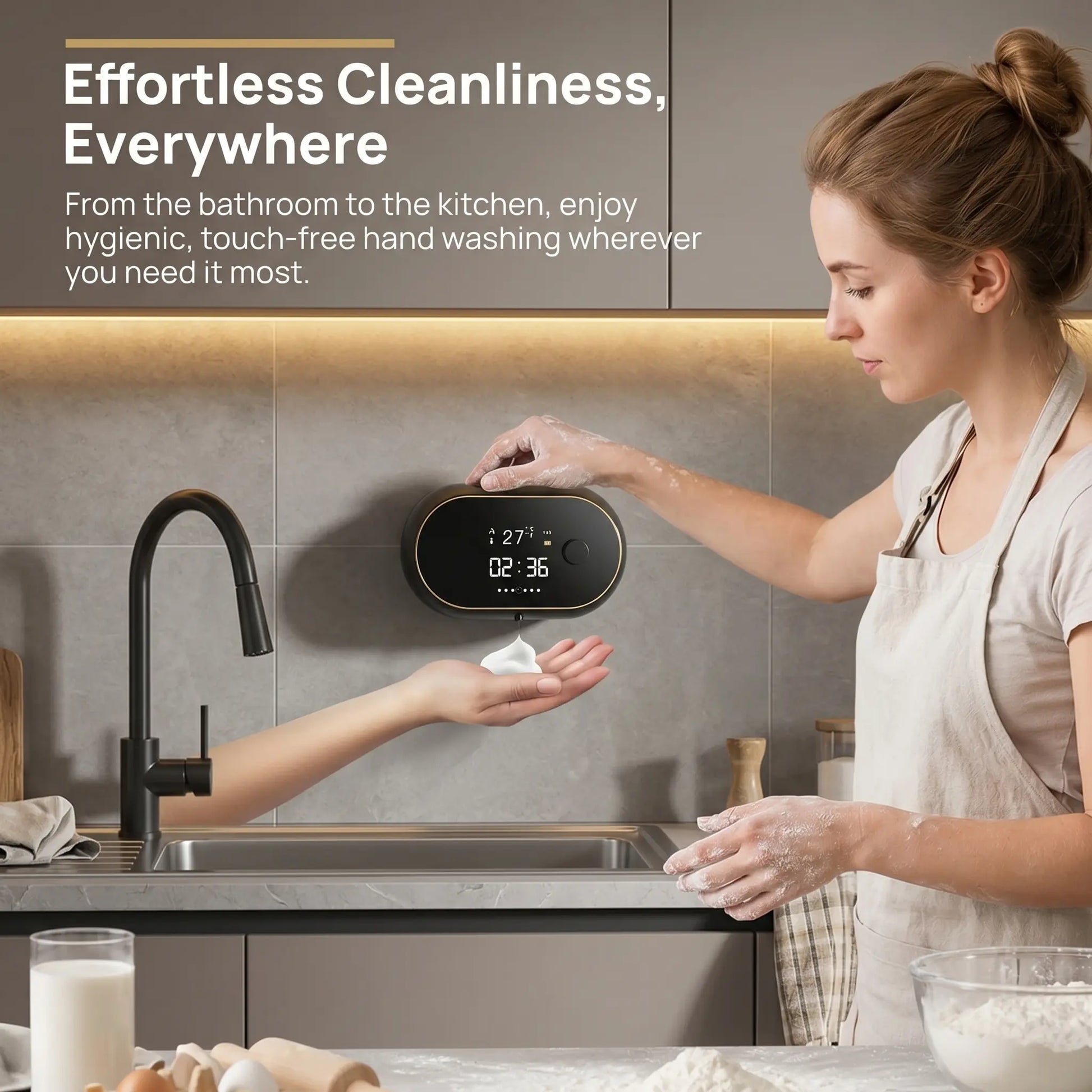 Automatic Soap Dispenser, 500ML Touchless Foaming Soap Dispenser, 3 Adjustable Levels, USB Rechargeable Wall Mounted Electric Soap Dispenser with Infrared Sensor, LED Display, IPX5 Waterproof for Bathroom Kitchen Hotel Commercial (Black)#Summervibes