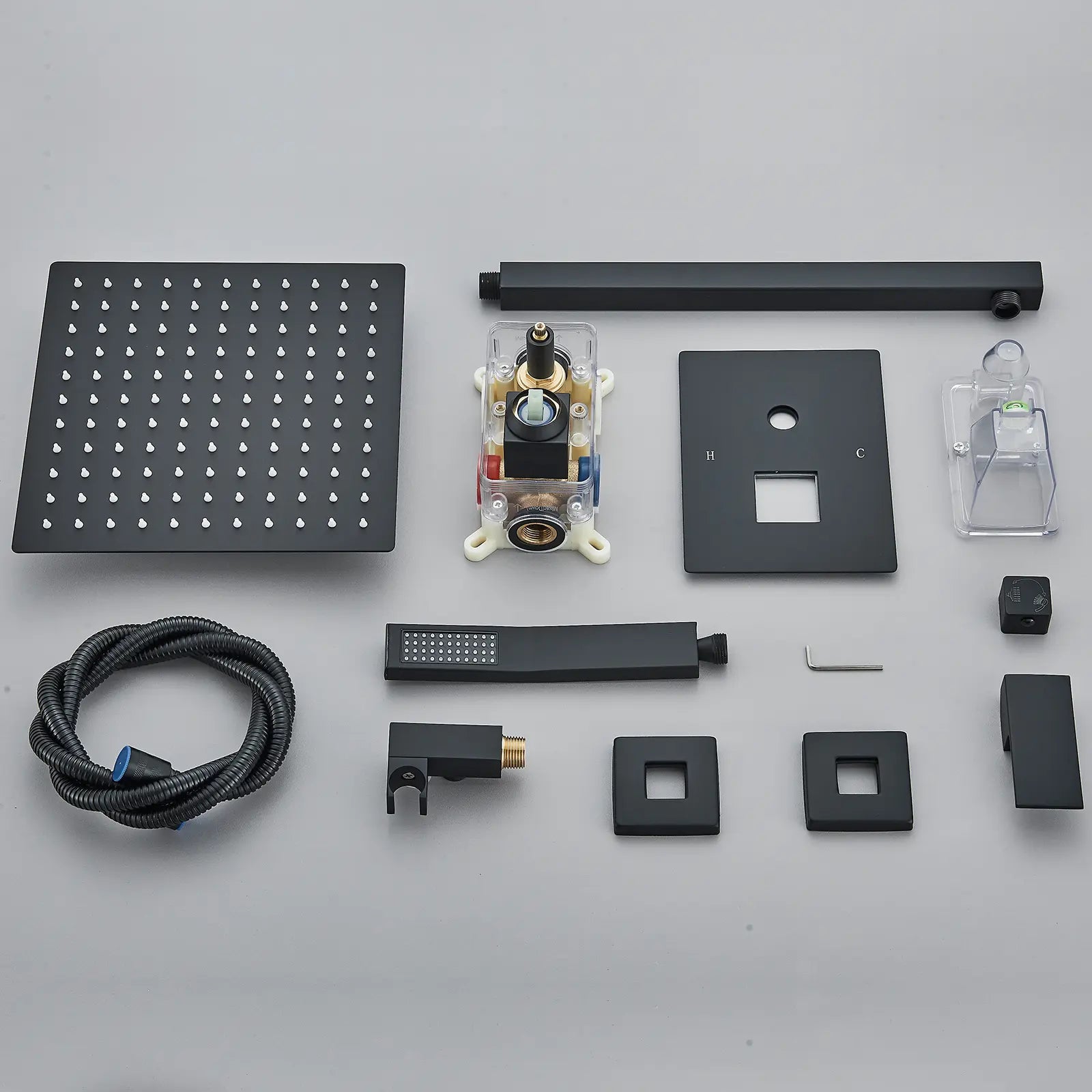 Black Shower Faucet Set Square Rainfall Shower Head and Handle Set Wall Mounted Shower Fixtures Bathroom Shower System Combo with Shower Valve