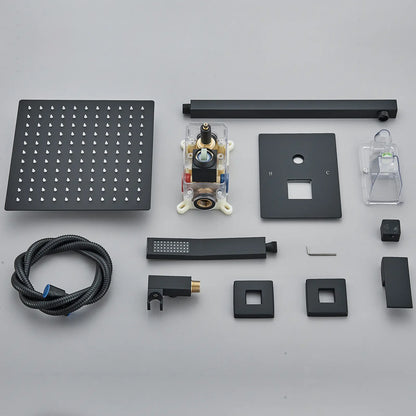 Black Shower Faucet Set Square Rainfall Shower Head and Handle Set Wall Mounted Shower Fixtures Bathroom Shower System Combo with Shower Valve