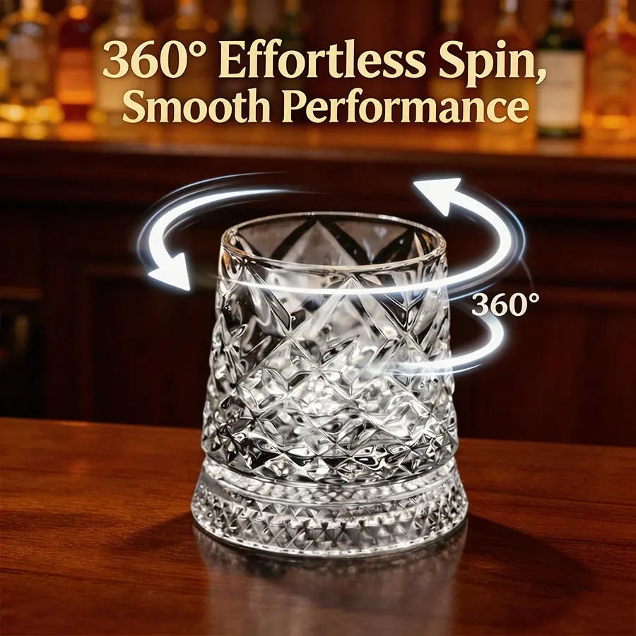 Luxury 360° Spinning Crystal Glass -Star-Cut Stress Relief Whiskey & Wine Glass,Elegant European Barware Gift, Rotating Glasscup Spinning Glass Cup Gift an Illuminated Base Summerwins,Summerwins