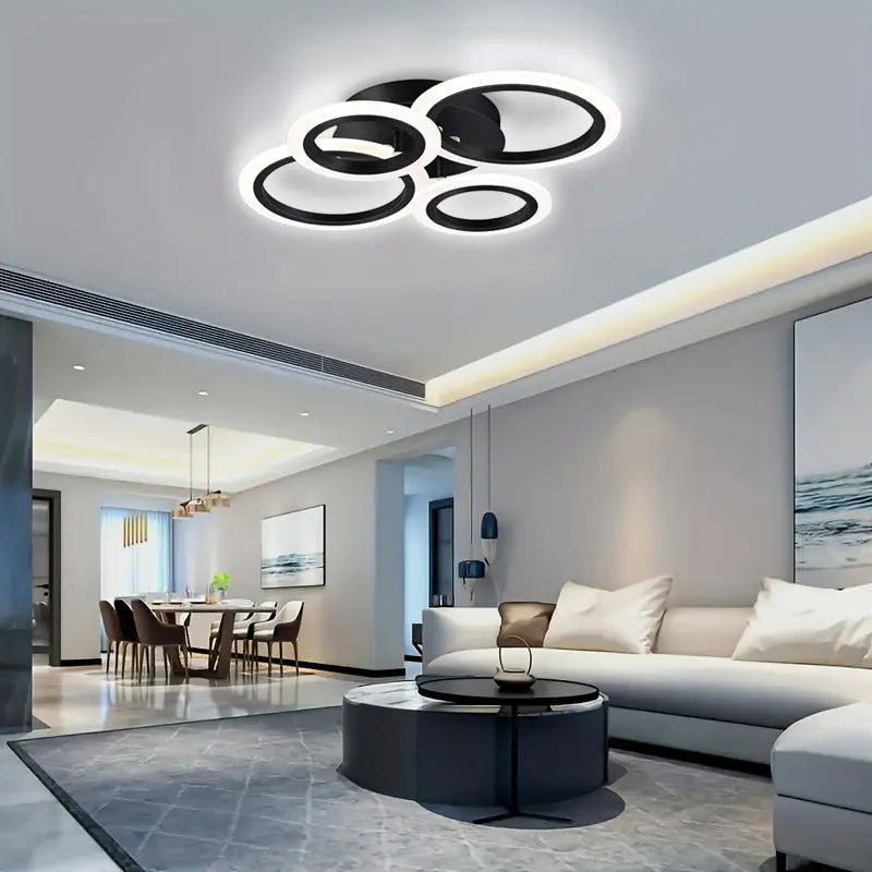 Modern LED Ceiling Light, 4-Light Ring Acrylic Recessed Ceiling Lamp, Living Room Bedroom Kitchen Dining Office Use, Interior Lights, Lighting Fixture, 3000K-6500K