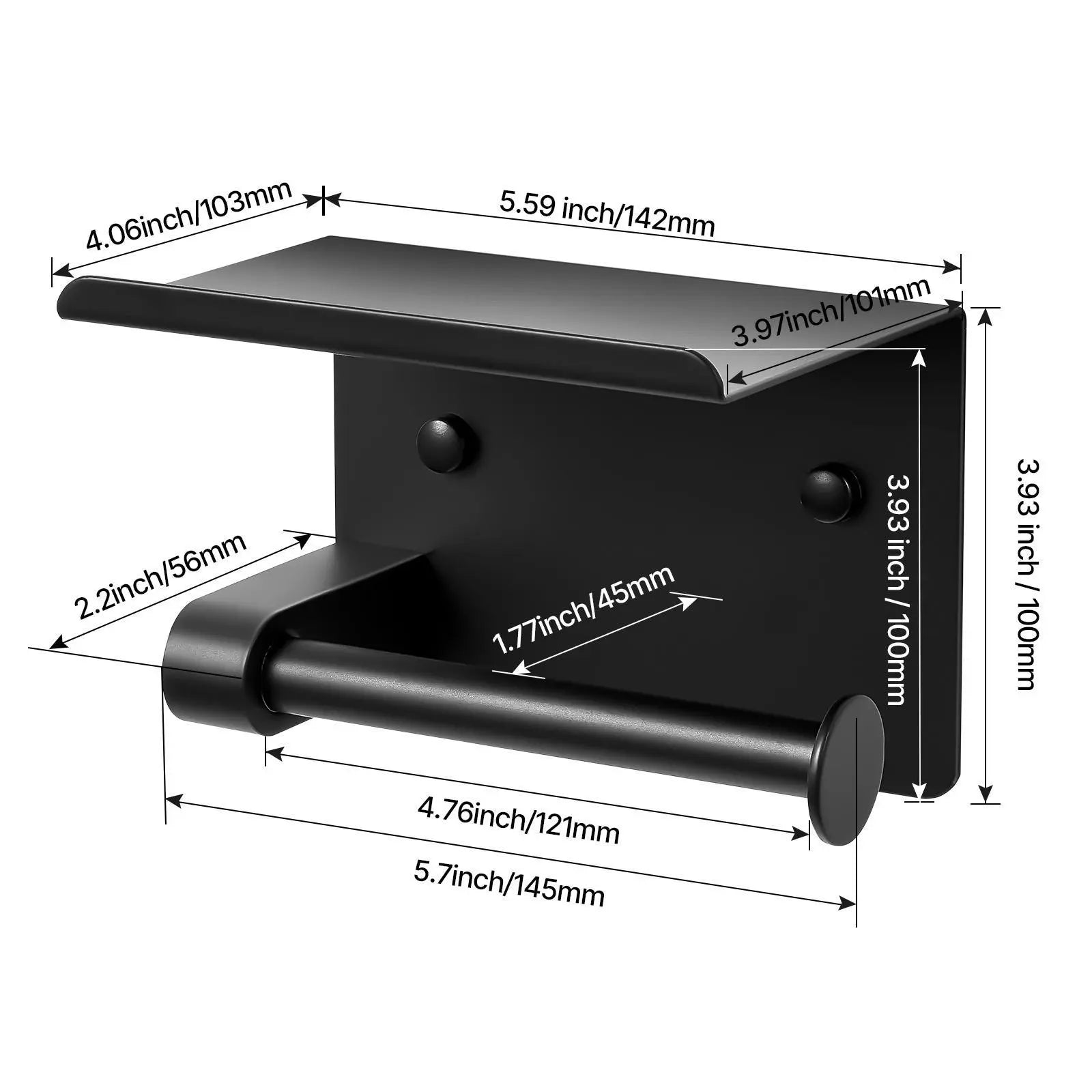 【Fathersdaygift】Vevor Toilet Paper Holder with Shelf, Fits Mega Rolls Size, Stainless Steel Rustproof Material, Wall Mounted with Screws and Double-Sided Tape, Toilet Roll Tissue Holder for Bathroom, Matte Black