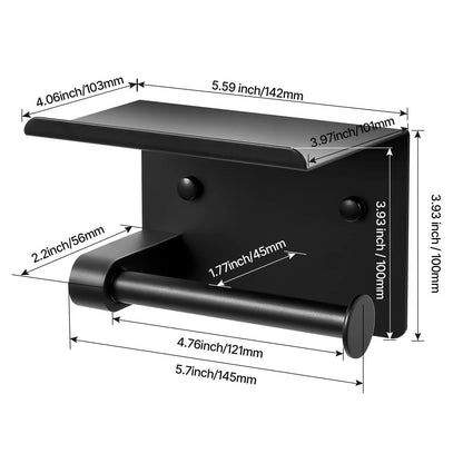 【Fathersdaygift】Vevor Toilet Paper Holder with Shelf, Fits Mega Rolls Size, Stainless Steel Rustproof Material, Wall Mounted with Screws and Double-Sided Tape, Toilet Roll Tissue Holder for Bathroom, Matte Black