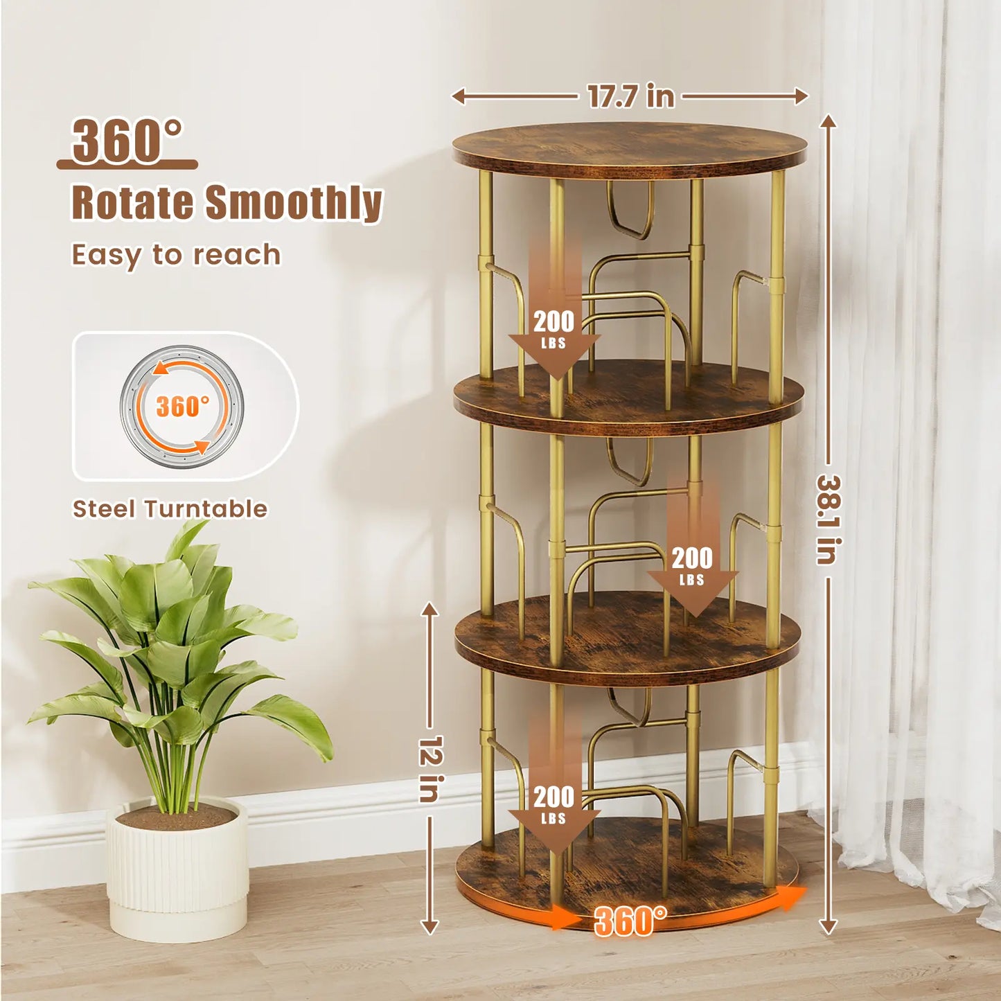 Flycity Rotating Bookshelf 3-5 Tier Spinning Bookshelf Tower 360° Display Unique round Bookcase for Home Study and Office Organization Furniture Stand Monitor Riser
