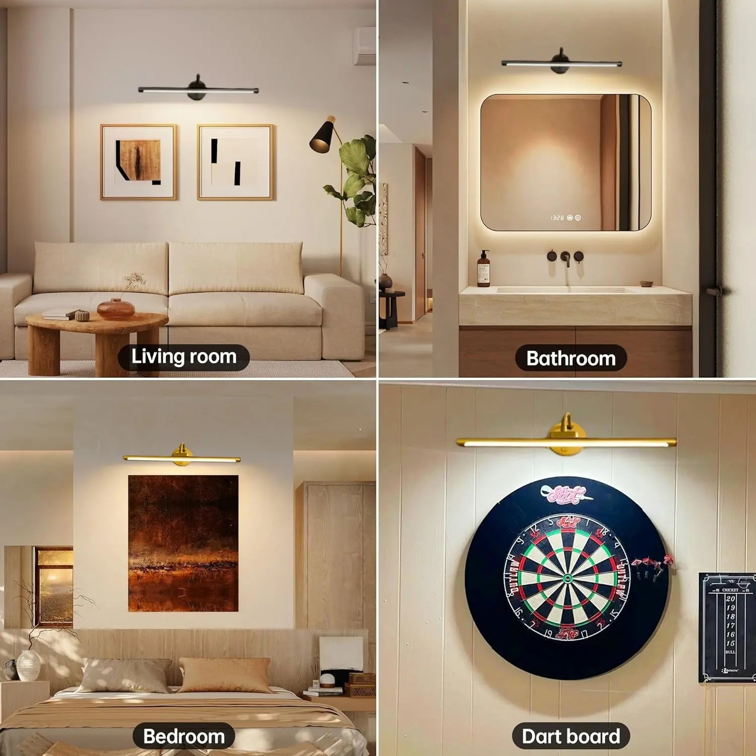 1Pc Adjustable Dimmable Picture Light with Remote Control and Timer, Gold, USB Rechargeable Wall Light, Indoor Lighting, Home Decoration Lamp for Gallery Art, Paintings, Portraits
