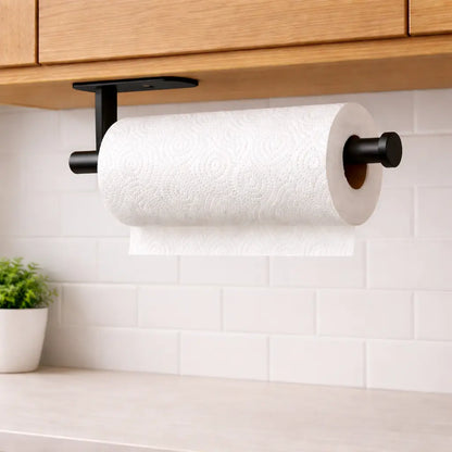 Paper Towel Holder, Self Adhesive or Drilling Paper Towel Holder under Cabinet, Stainless Steel Black Paper Towel Holders Wall Mount for Kitchen, Bathroom, Sink, Pantry, Fridge