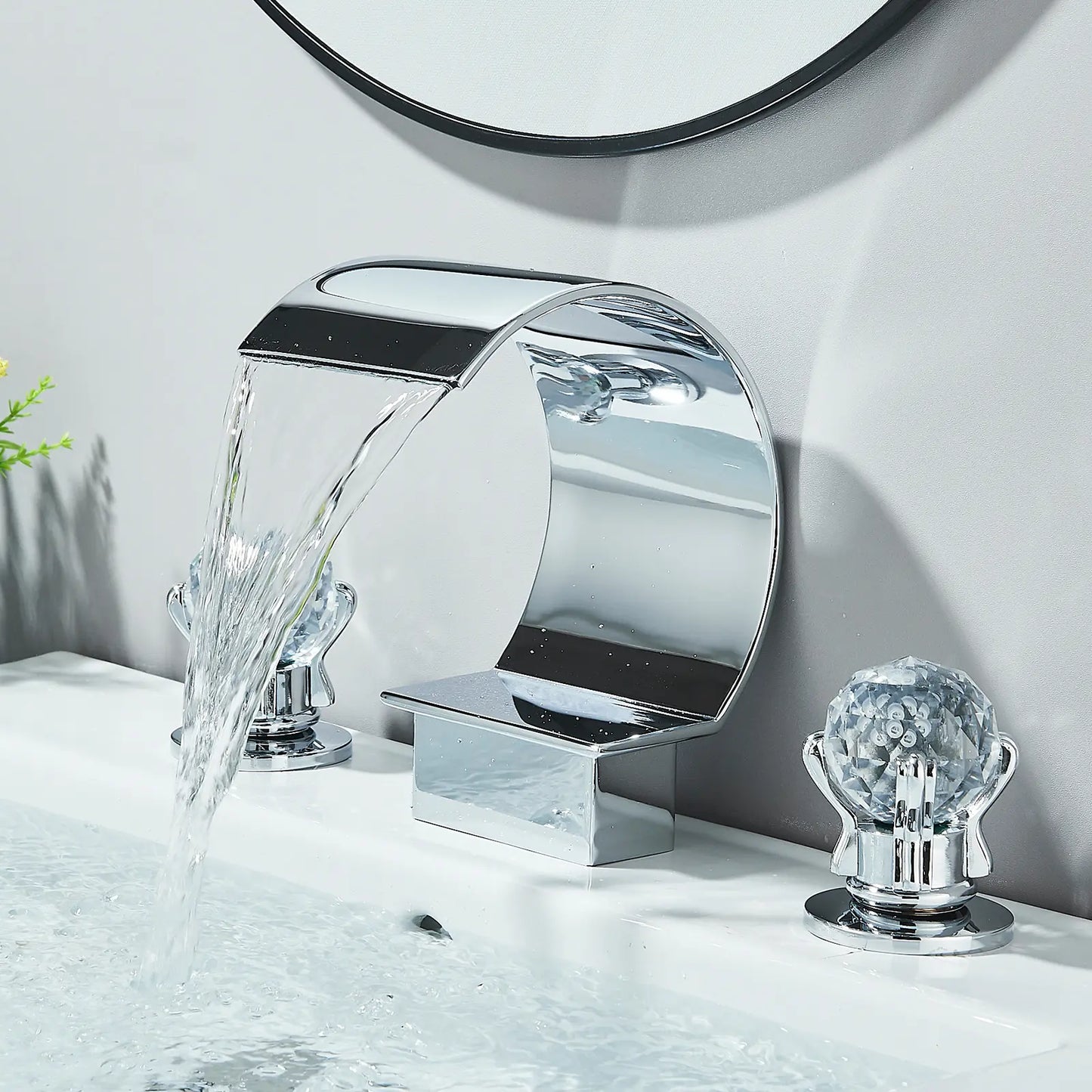 Matte Black Waterfall Bathroom Faucet for Sink 3 Hole 8 Inch Widespread Bathroom Sink Faucets with Supply Lines Stainless Steel 2-Handle Bathroom Sink Faucet Suitable for Vanity Rv Commercial Lavatory Restroom