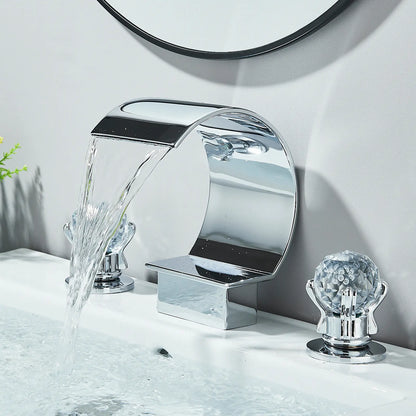 Matte Black Waterfall Bathroom Faucet for Sink 3 Hole 8 Inch Widespread Bathroom Sink Faucets with Supply Lines Stainless Steel 2-Handle Bathroom Sink Faucet Suitable for Vanity Rv Commercial Lavatory Restroom