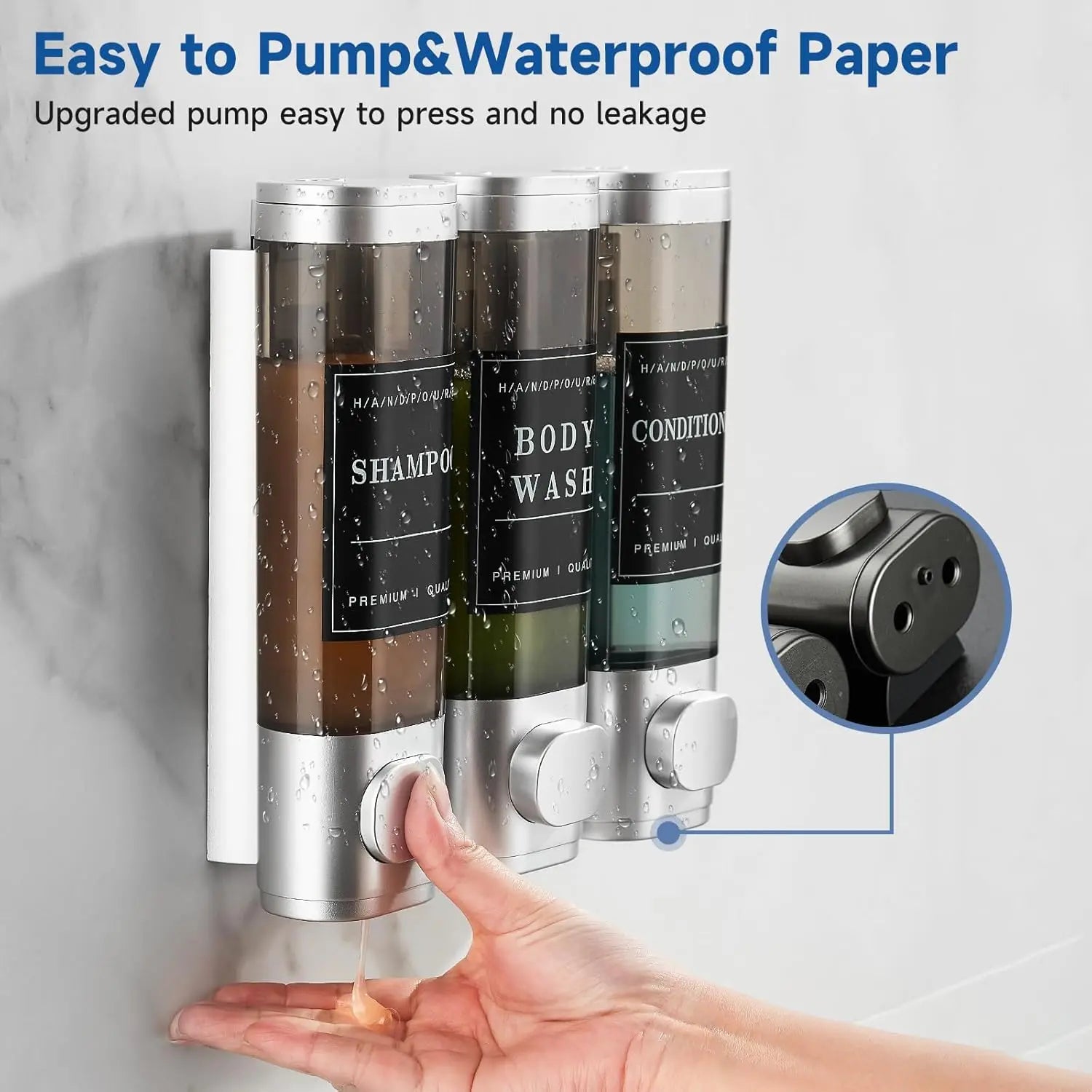 Zoronk 3-Chamber Luxury Shower Dispenser - No Drill Wall-Mounted Transparent Bathroom Organizer for Shampoo, Conditioner & Soap - Hotel-Grade Large Capacity, Silver Home Goods Bottles
