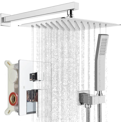 Black Shower Faucet Set Square Rainfall Shower Head and Handle Set Wall Mounted Shower Fixtures Bathroom Shower System Combo with Shower Valve