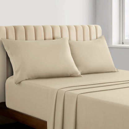 Lux Decor 4Pc Bamboo Blend Bed Sheet, Cooling Sheets & Soft Breathable Hotel Quality Bedding, 16-Inch Deep Fitted Sheet, Wrinkle Free, Machine Washable, Silky Smooth Sheets Set