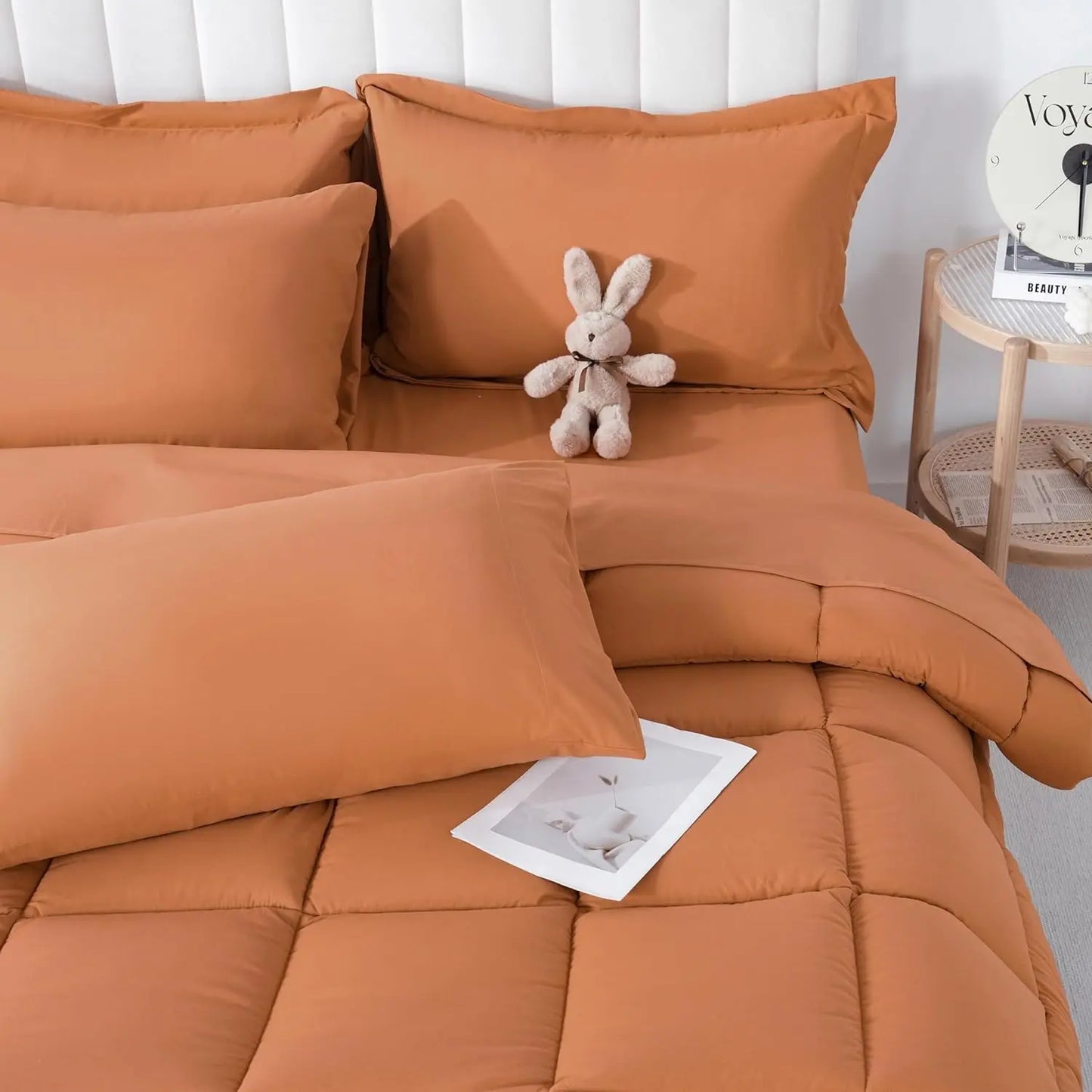 【Summer Wins】Downcool 7Pcs Comforter Sets, Multi-Color Bedding Sets , All Season down Alternative Bedding Comforter Sets with Comforter, Flat Sheet, Fitted Sheet, 2 Pillow Shams & 2 Pillowcases, Pink Bedroom Accessories#Tiktokshopmemorialday