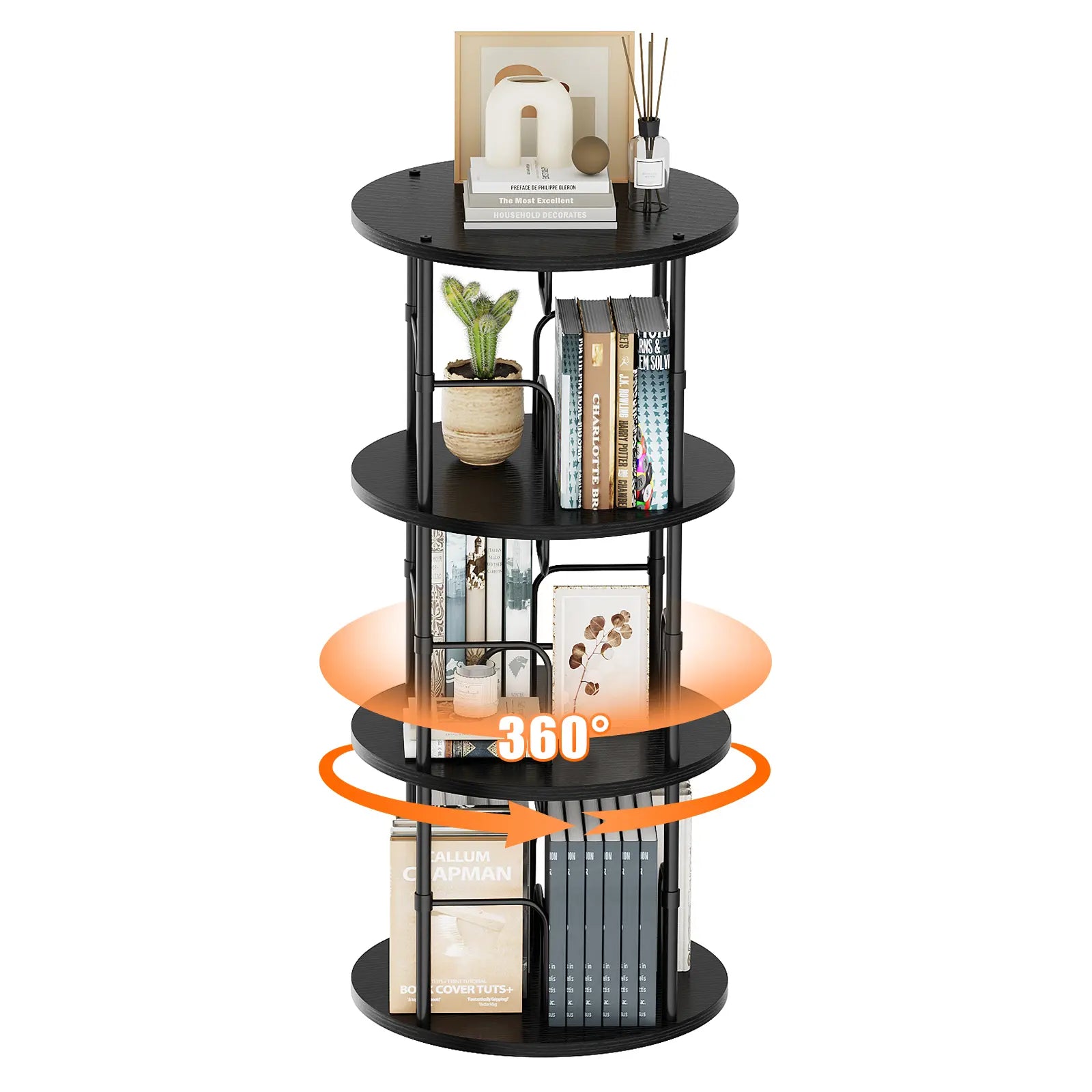 Flycity Rotating Bookshelf 3-5 Tier Spinning Bookshelf Tower 360° Display Unique round Bookcase for Home Study and Office Organization Furniture Stand Monitor Riser