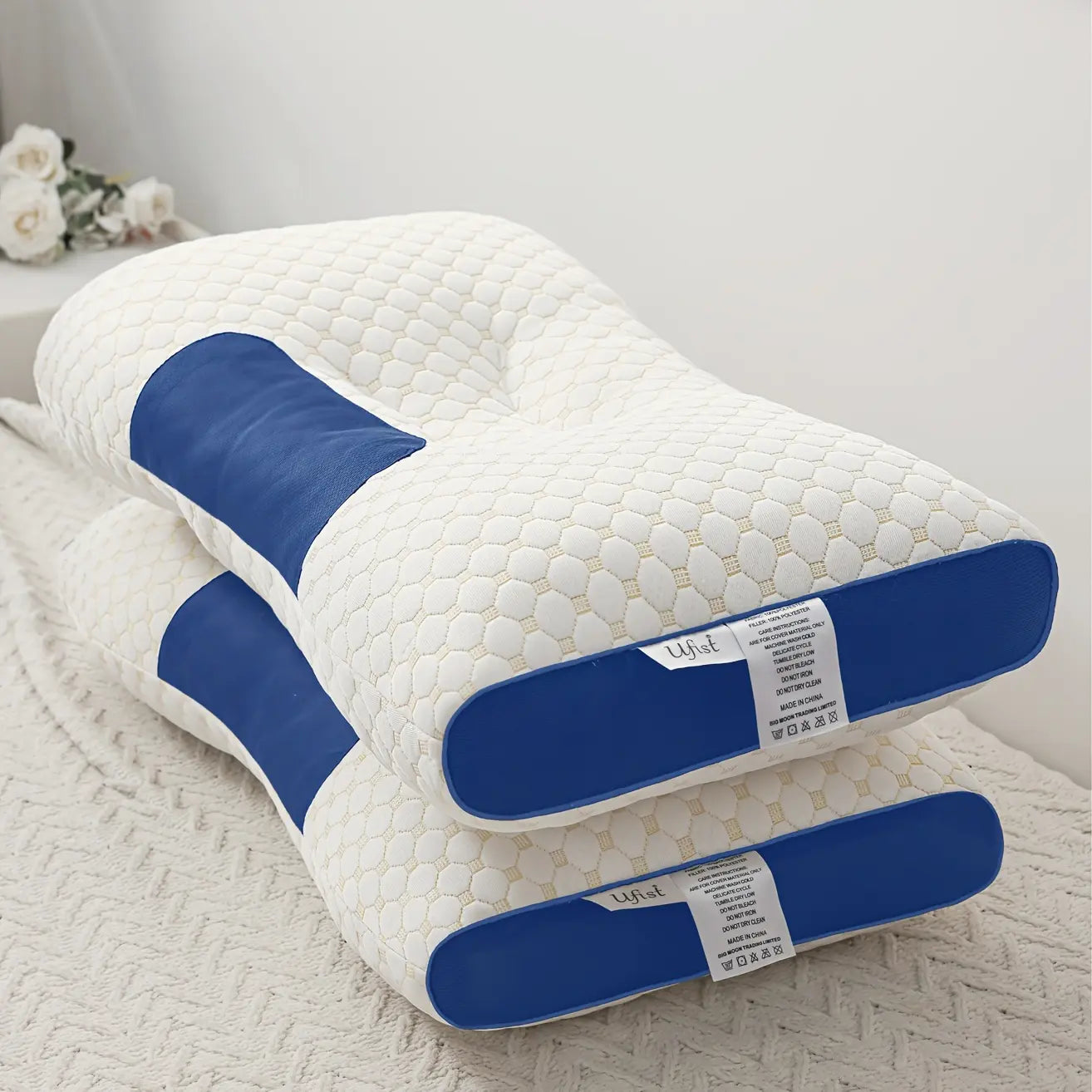【Weekly Deals】Ufist 2-Pack Ergonomic Neck Low Pillows -Breathable Fabric for Cervical Support, Promotes Deepsleep & Pressure Relief, Ideal for Back and Side Sleeping Positions