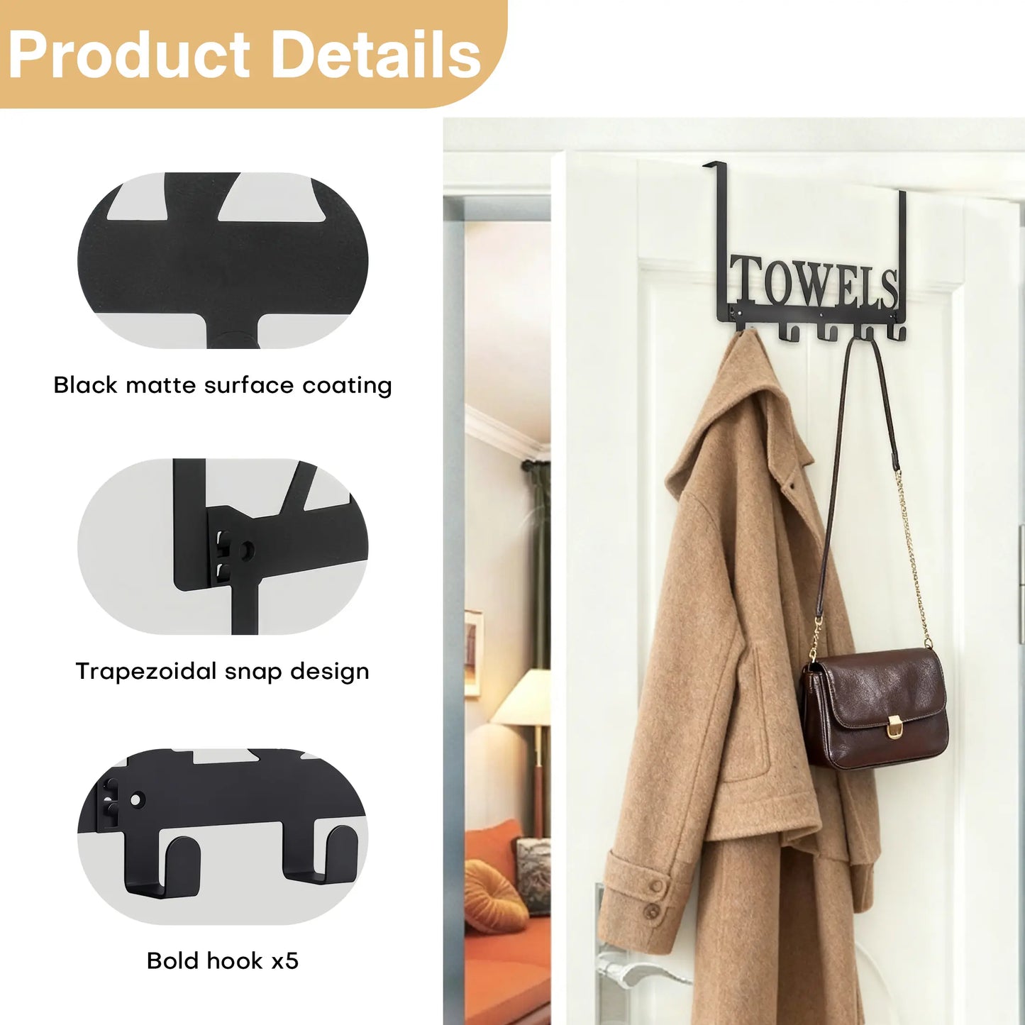 Over the Door Hooks, Door Mount Towel Holder, Towel Rack for Bathroom, Bedroom, Kitchen