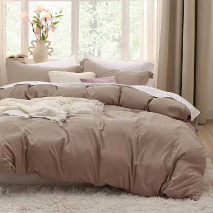 Bedsure Lightweight Soft Duvet Cover - 3 Pieces Prewashed Cotton-Like Polyester Extra Soft Bedding Set, Includes 1 Duvet Cover with Zipper Closure & 2 Pillow Shams, No Comforter