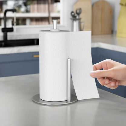 Paper Towel Holder Stand with 4 Silicone Anti-Slip Pads-Freestanding Countertop Stainless Steel Paper Towel Stand, Rust-Resistant, Stable & Durable for Kitchen, Bathroom