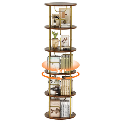 Flycity Rotating Bookshelf 3-5 Tier Spinning Bookshelf Tower 360° Display Unique round Bookcase for Home Study and Office Organization Furniture Stand Monitor Riser