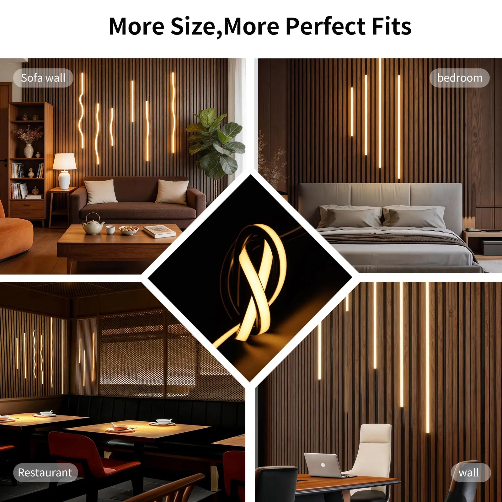 6PCS LED Recessed Light Kit for Wood Slat Wall Panels, Black Silicone Wall Panel Lights, 3000K Warm White, 24V Dimmable Touch Sensor Ambient Lighting Led Lights