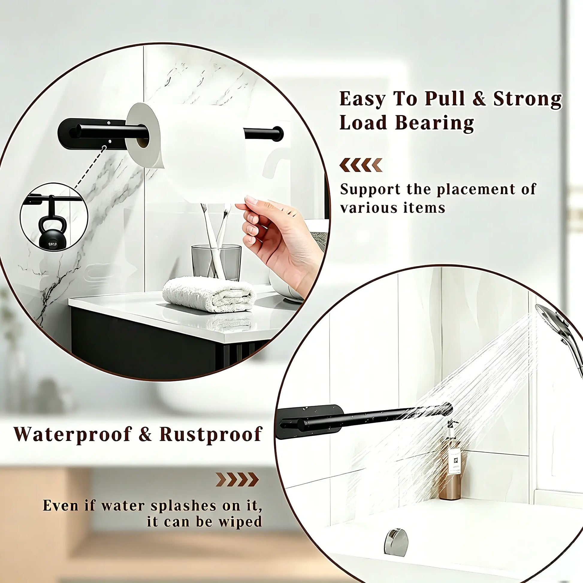 Paper Towel Holder, Self Adhesive or Drilling Paper Towel Holder under Cabinet, Stainless Steel Black Paper Towel Holders Wall Mount for Kitchen, Bathroom, Sink, Pantry, Fridge
