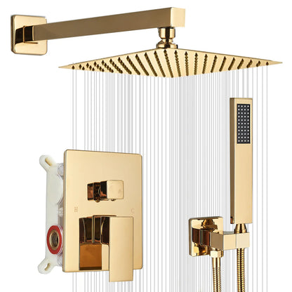 Black Shower Faucet Set Square Rainfall Shower Head and Handle Set Wall Mounted Shower Fixtures Bathroom Shower System Combo with Shower Valve