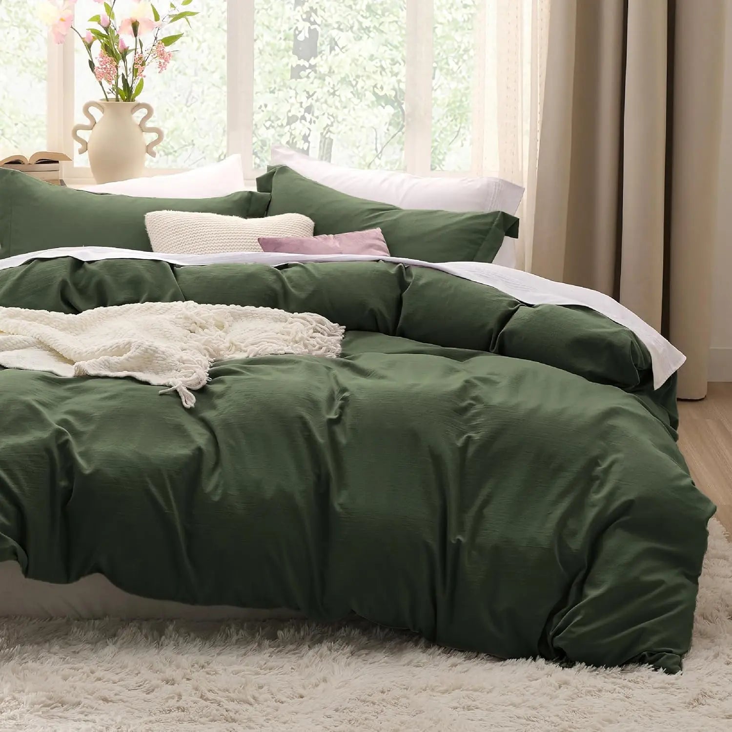 Bedsure Lightweight Soft Duvet Cover - 3 Pieces Prewashed Cotton-Like Polyester Extra Soft Bedding Set, Includes 1 Duvet Cover with Zipper Closure & 2 Pillow Shams, No Comforter