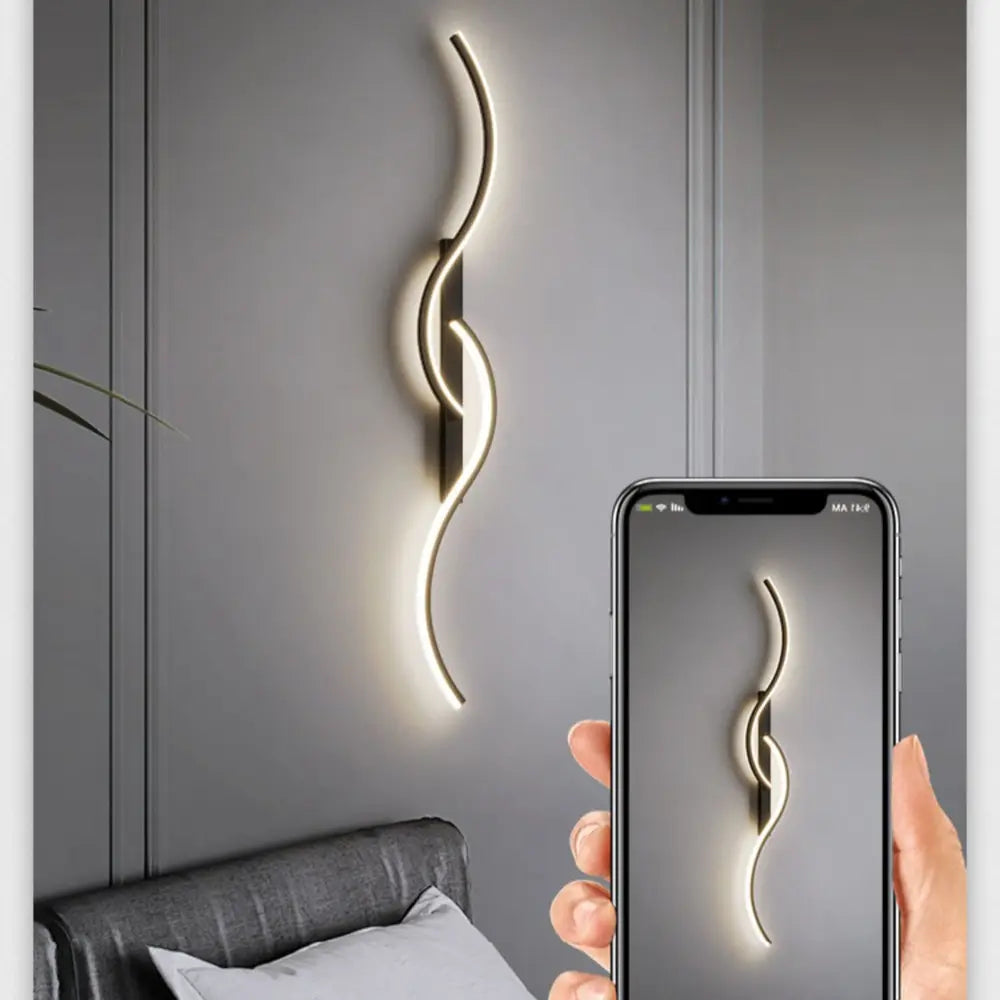 Modern LED Wall Lamp with Wire Control, S-Type Design for Home Decor, Warm Light, Ambient Lighting, Led Mood Light, Suitable for TV Background, Headboard, Corridor, Decorative Wall Light
