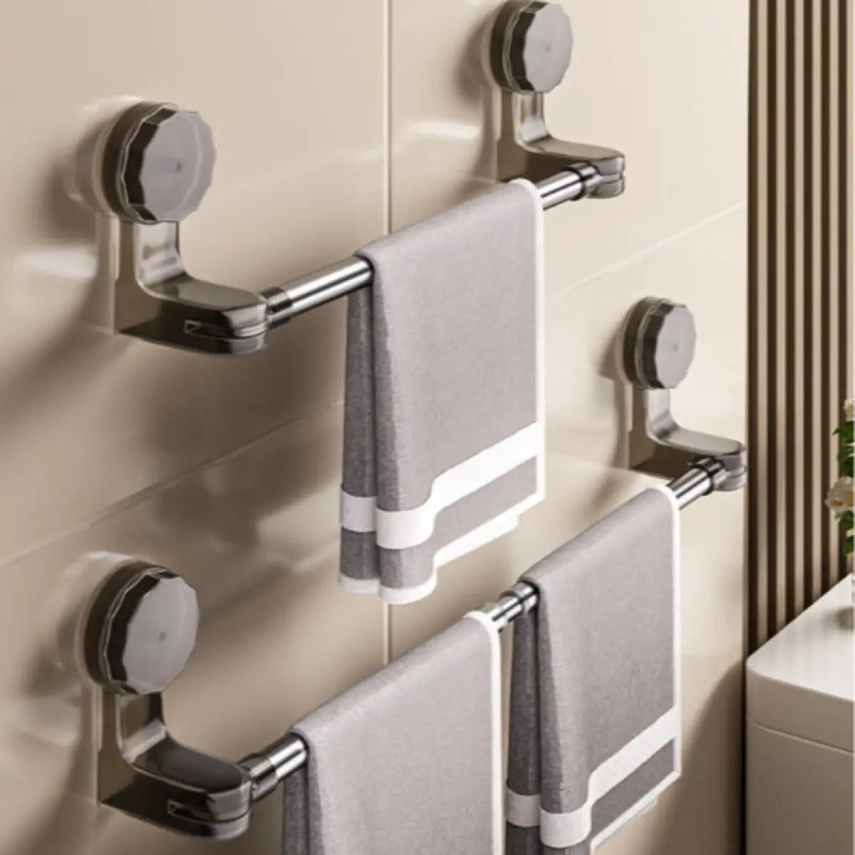 Suction Cup Towel Rack for Bathroom No Hole Installation Stretchable Towel Rod Space Saving Bath Towel Organizer Practical Suction Space Saving Design Multipurpose Usage Gift Ready Durability Assurance