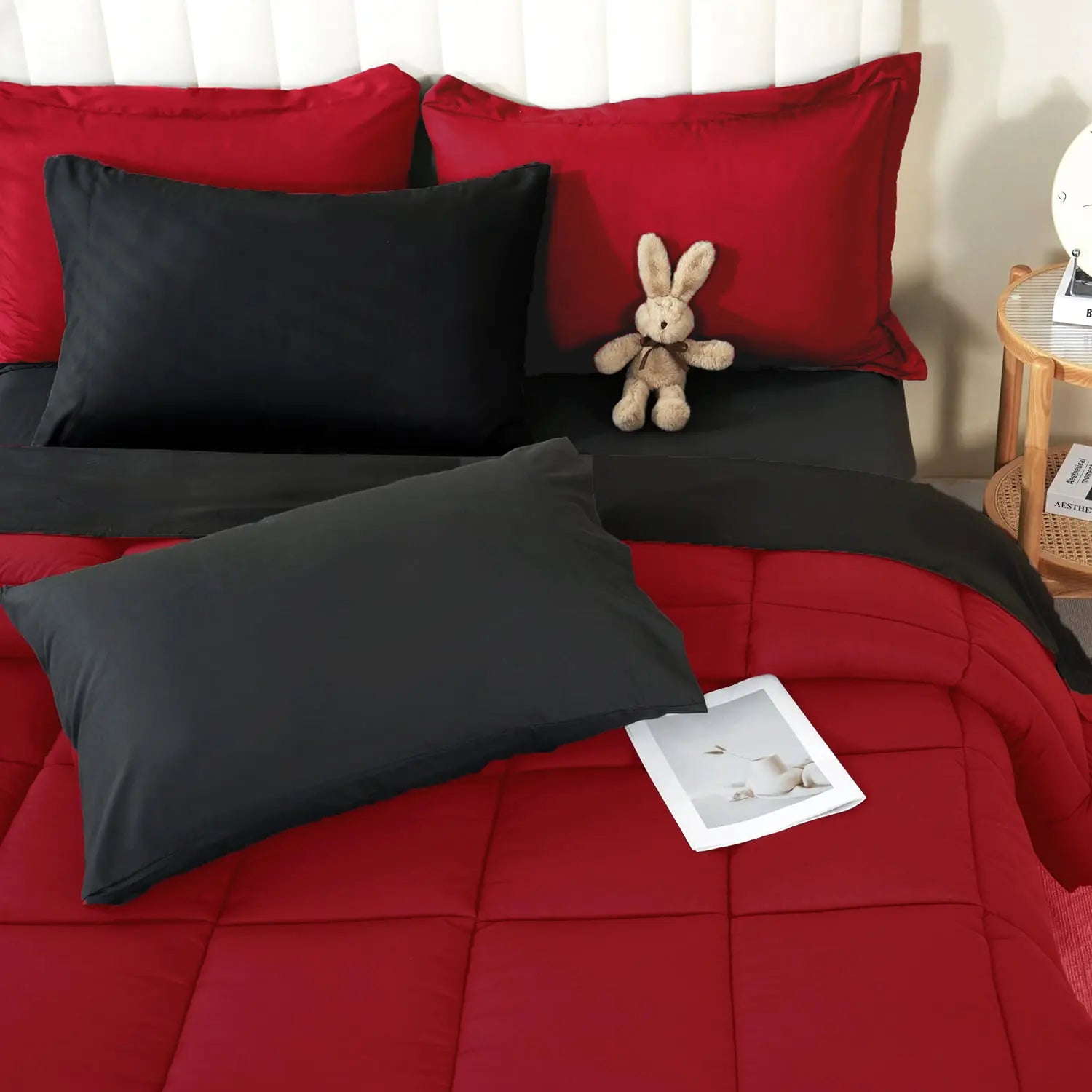 【Summer Wins】Downcool 7Pcs Comforter Sets, Multi-Color Bedding Sets , All Season down Alternative Bedding Comforter Sets with Comforter, Flat Sheet, Fitted Sheet, 2 Pillow Shams & 2 Pillowcases, Pink Bedroom Accessories#Tiktokshopmemorialday