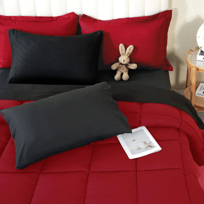 【Summer Wins】Downcool 7Pcs Comforter Sets, Multi-Color Bedding Sets , All Season down Alternative Bedding Comforter Sets with Comforter, Flat Sheet, Fitted Sheet, 2 Pillow Shams & 2 Pillowcases, Pink Bedroom Accessories#Tiktokshopmemorialday