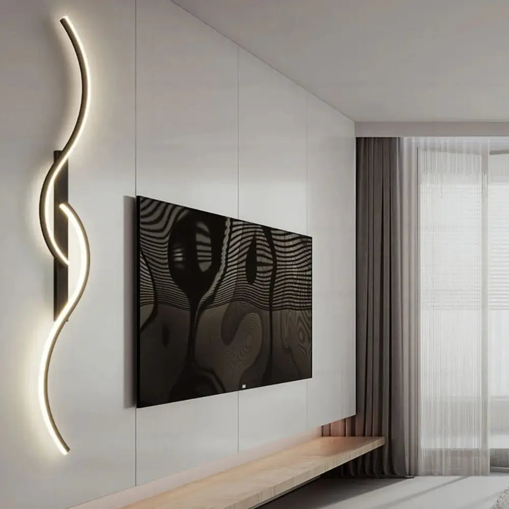 Modern LED Wall Lamp with Wire Control, S-Type Design for Home Decor, Warm Light, Ambient Lighting, Led Mood Light, Suitable for TV Background, Headboard, Corridor, Decorative Wall Light