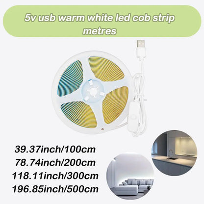 USB Powered COB LED Strip Light, Flexible LED Strip Light, Led Neon Lights, Atmosphere Lighting, Suitable for Home Decoration Background, TV, Cabinets, Bedrooms