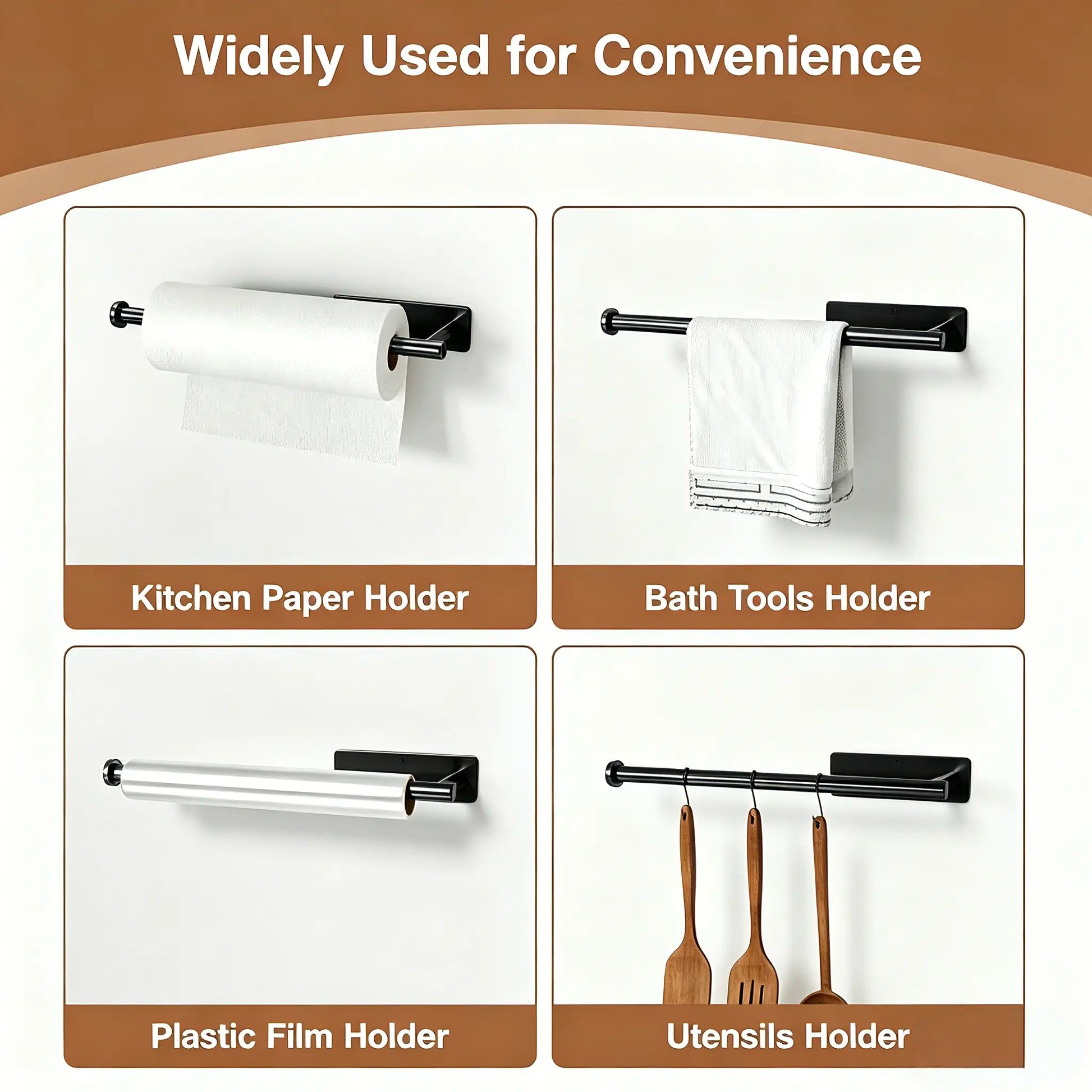 Paper Towel Holder, Self Adhesive or Drilling Paper Towel Holder under Cabinet, Stainless Steel Black Paper Towel Holders Wall Mount for Kitchen, Bathroom, Sink, Pantry, Fridge