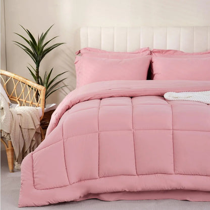 【Summer Wins】Downcool 7Pcs Comforter Sets, Multi-Color Bedding Sets , All Season down Alternative Bedding Comforter Sets with Comforter, Flat Sheet, Fitted Sheet, 2 Pillow Shams & 2 Pillowcases, Pink Bedroom Accessories#Tiktokshopmemorialday
