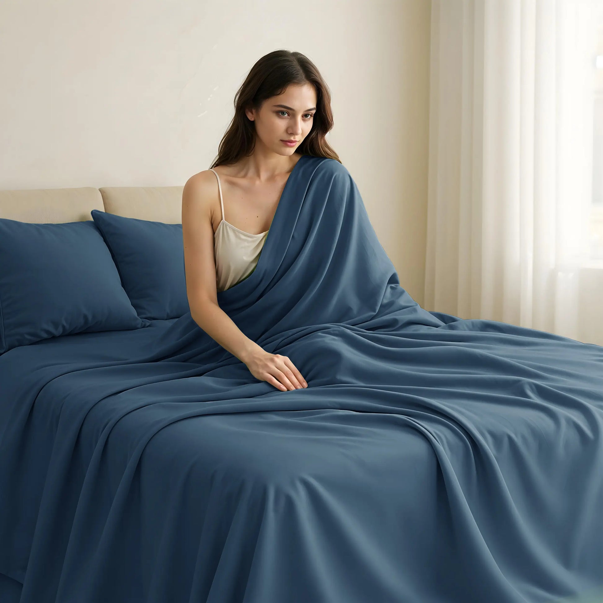 Lux Decor 4Pc Bamboo Blend Bed Sheet, Cooling Sheets & Soft Breathable Hotel Quality Bedding, 16-Inch Deep Fitted Sheet, Wrinkle Free, Machine Washable, Silky Smooth Sheets Set