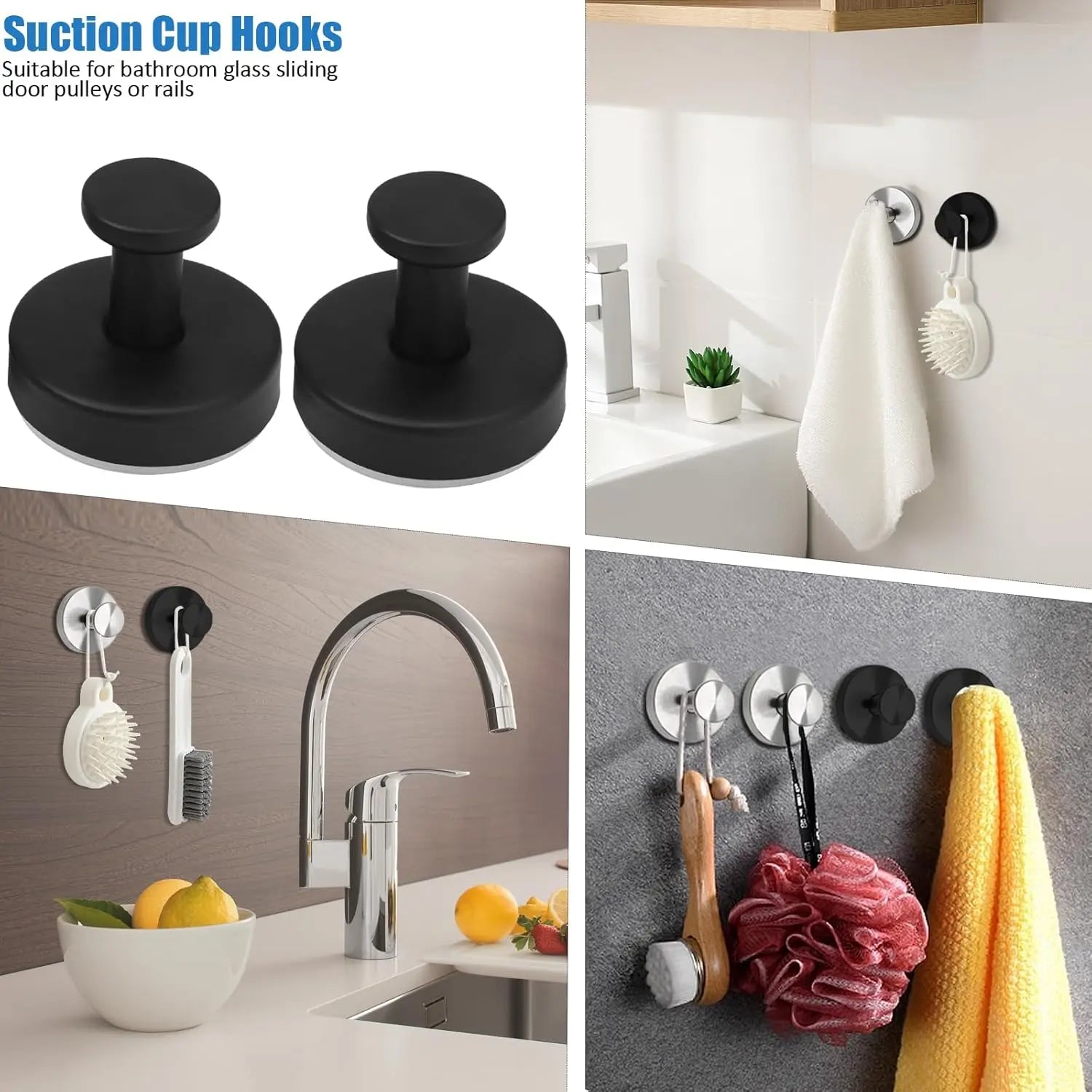 Decerk 2 PCS Suction Cup Hooks Christmas Gift Gadgets Kitchen Home Essentials Suction Hooks Bathroom Accessories Waterproof Reuseable for Shower Bathroom Towel Hooks Shower Hooks Holders Shower Hooks Hanging Towels Loofah Robe