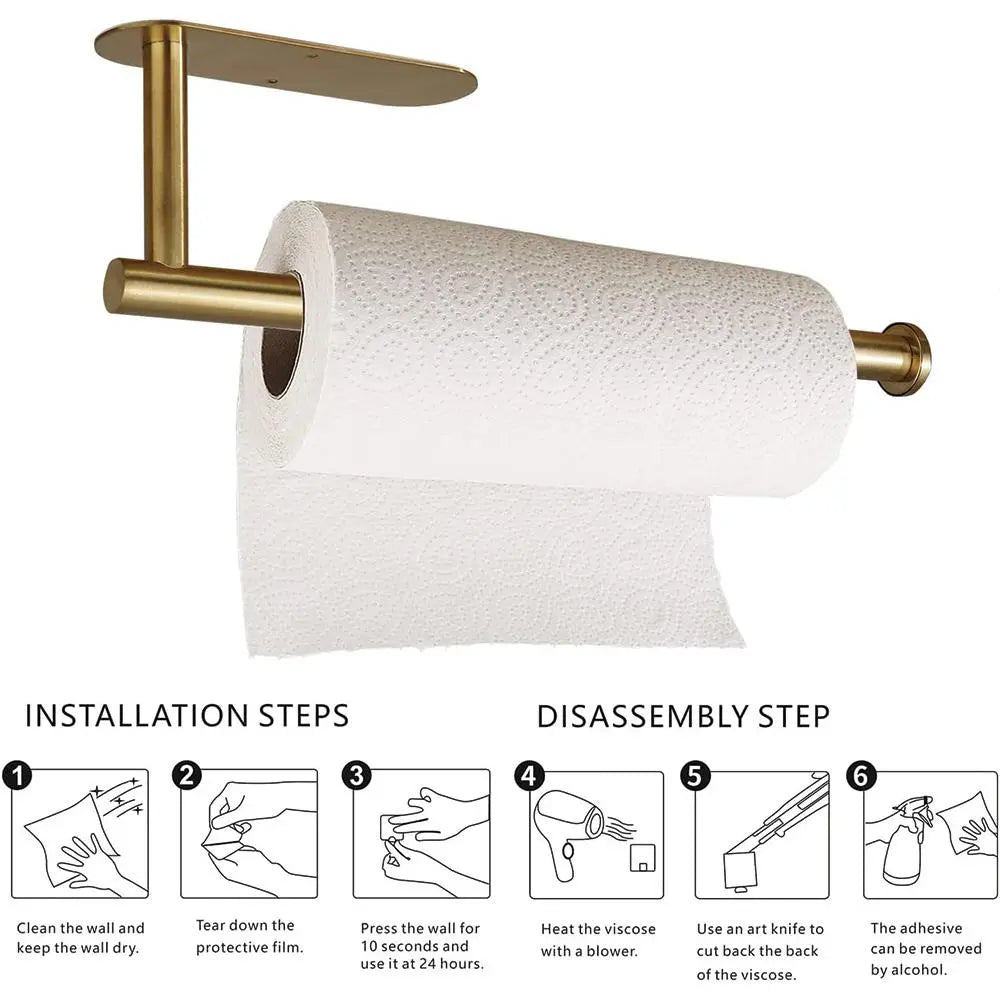 Paper Towel Holder, 1 Count under Cabinet Kitchen Paper Holder, Self-Adhesive/Drilling Towel Holder, Stainless Steel Kitchen Utensil Holder #GLOBAL PICKS