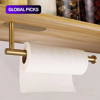 Paper Towel Holder, 1 Count under Cabinet Kitchen Paper Holder, Self-Adhesive/Drilling Towel Holder, Stainless Steel Kitchen Utensil Holder #GLOBAL PICKS