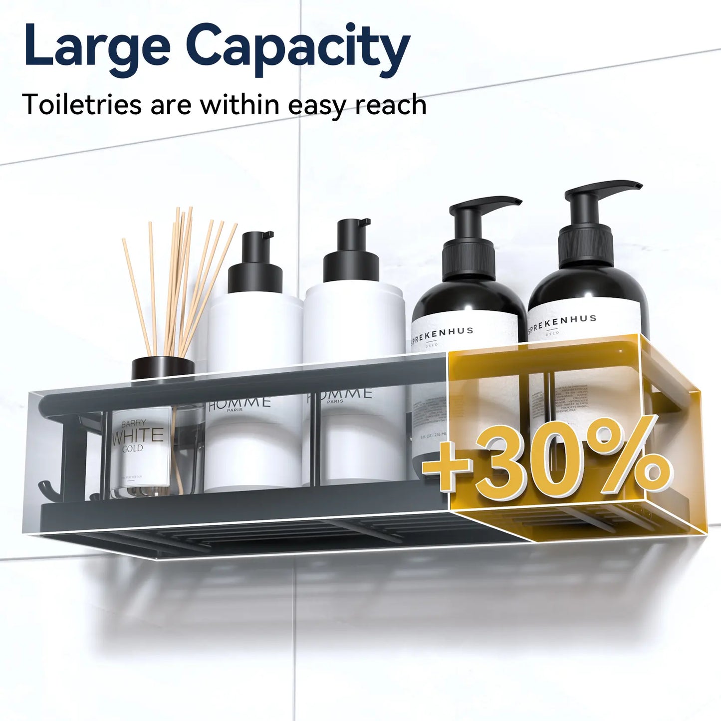 Black Wall-Mounted Metal Shower Holder Shelves, 3/5-Pack Multi-Size No-Drill Shower Organizer, Lightweight Rustproof Modern Caddy with Removable Hooks, Father’S Day Gift