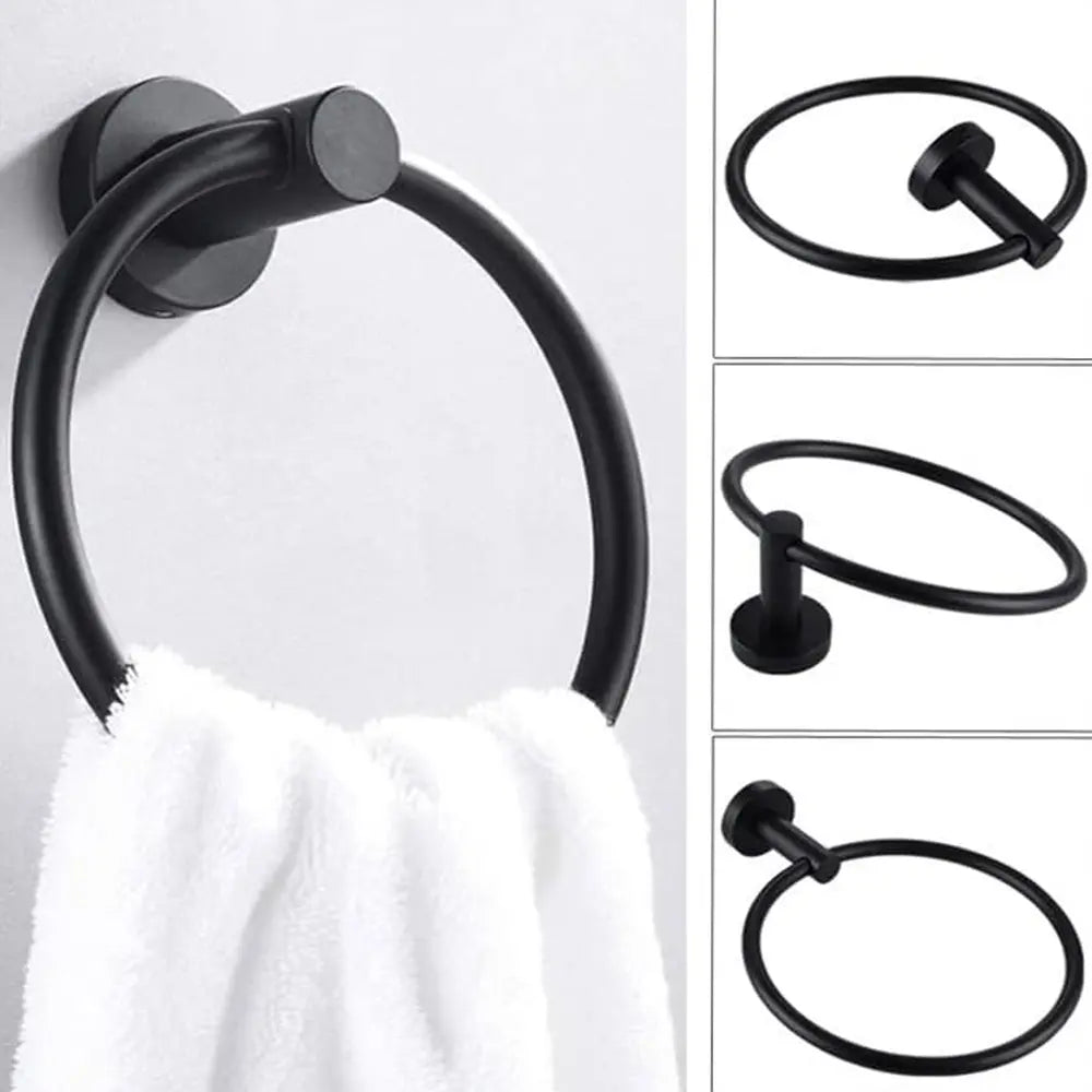 10-Piece Matte Black Stainless Steel Bathroom Hardware Set Includes 2PCS 15.7'' Towel Bars 4PCS Towel Hooks 2PCS Toilet Paper Holder & 2PCS Towel Rings for Modern Bathrooms