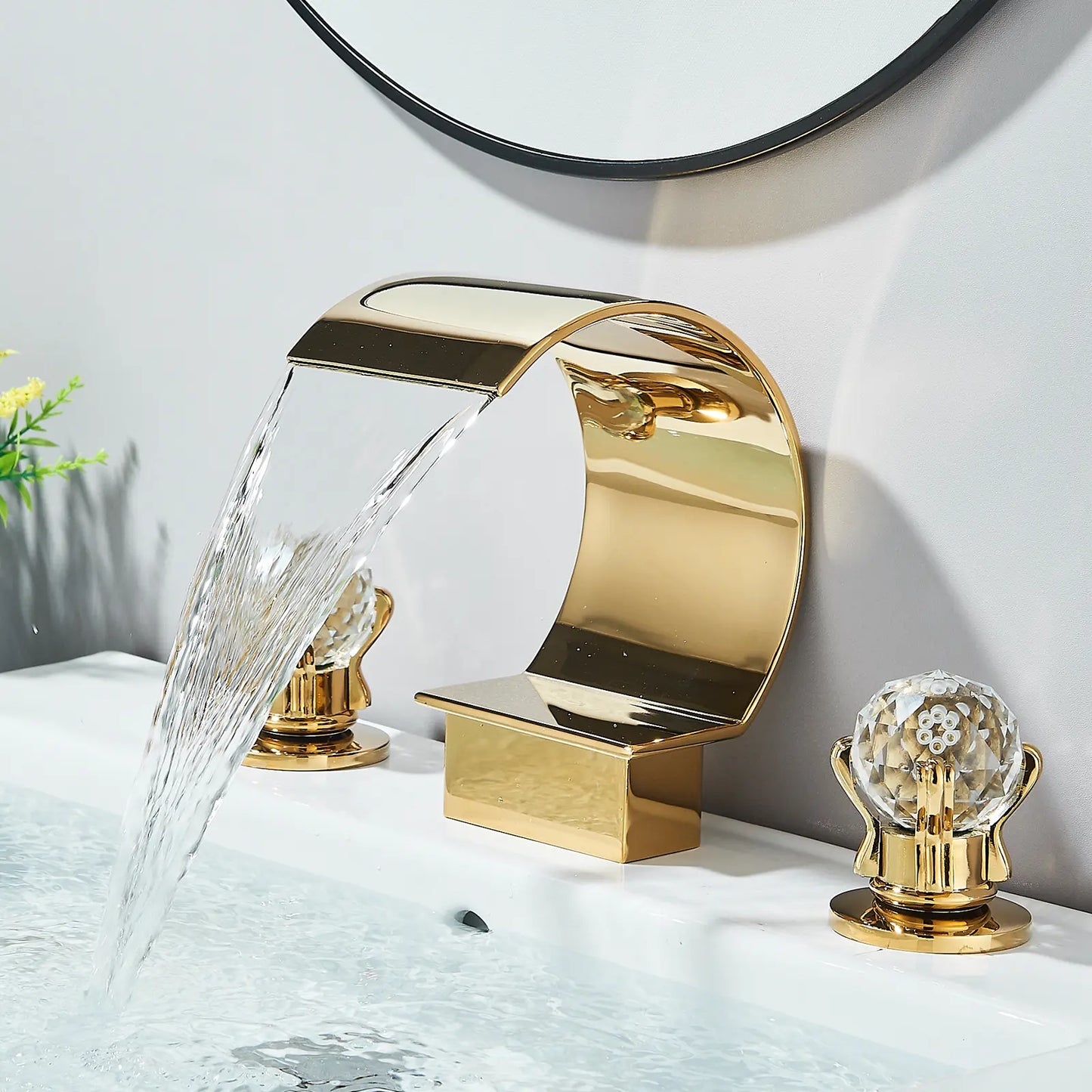 Matte Black Waterfall Bathroom Faucet for Sink 3 Hole 8 Inch Widespread Bathroom Sink Faucets with Supply Lines Stainless Steel 2-Handle Bathroom Sink Faucet Suitable for Vanity Rv Commercial Lavatory Restroom