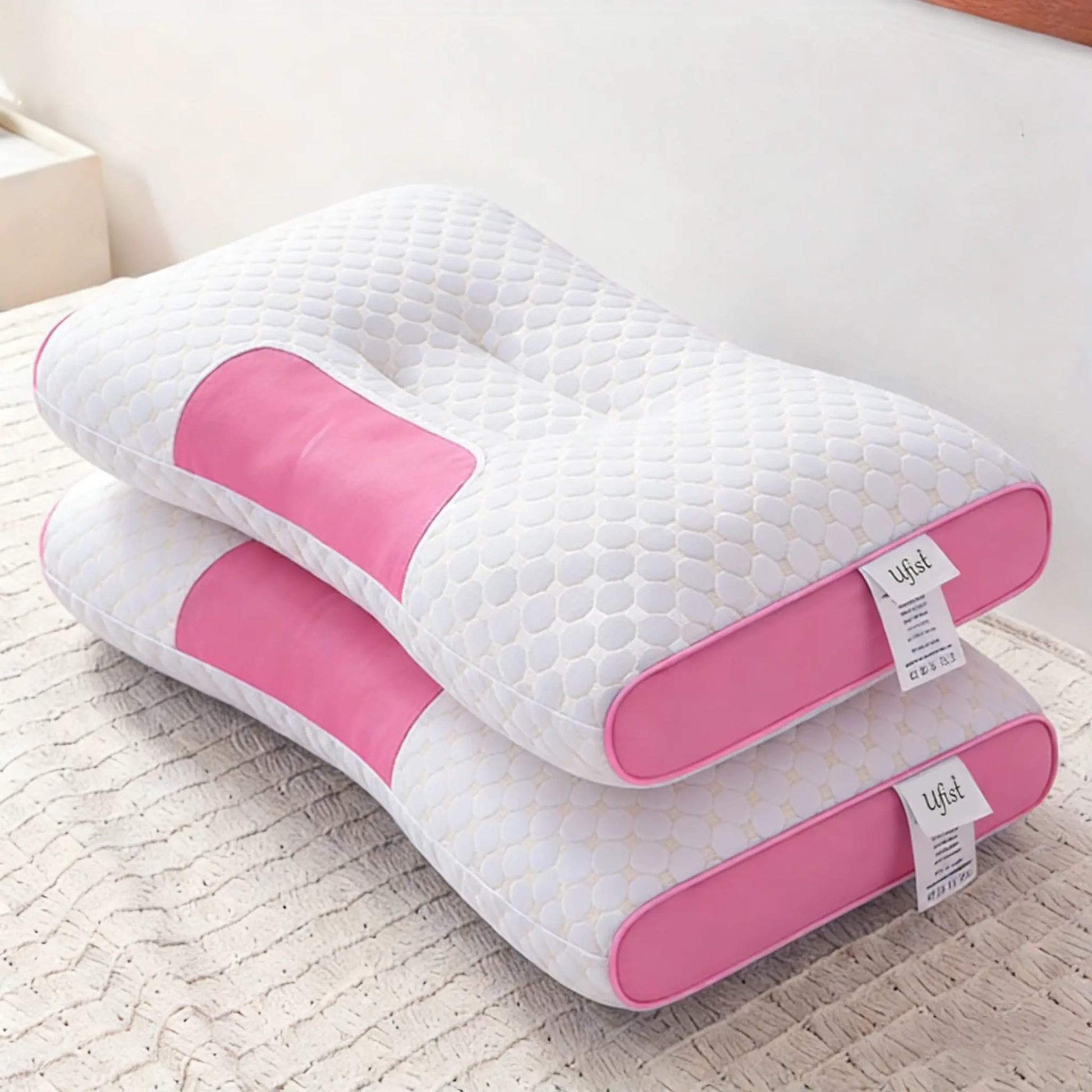 【Weekly Deals】Ufist 2-Pack Ergonomic Neck Low Pillows -Breathable Fabric for Cervical Support, Promotes Deepsleep & Pressure Relief, Ideal for Back and Side Sleeping Positions